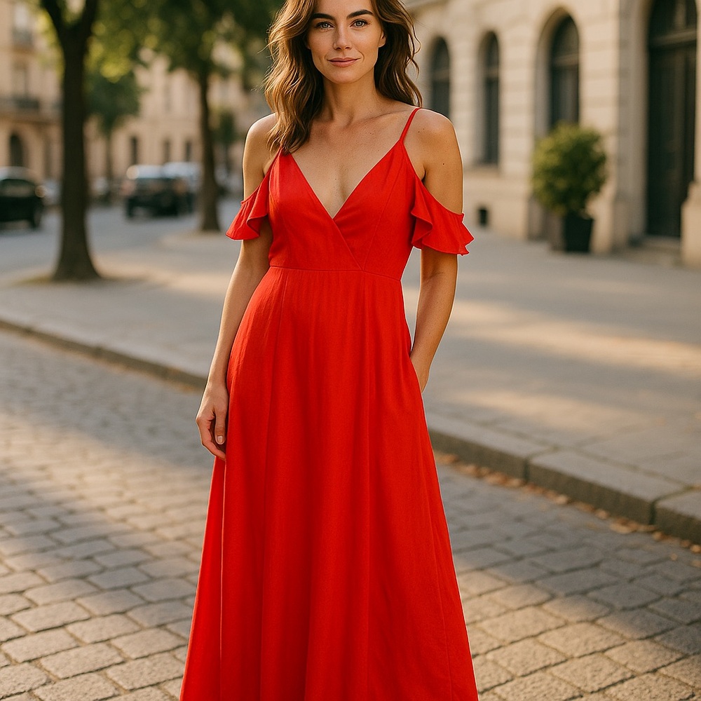 Coral Red Maxi Dress Size 3 (Fits 4) – Worn Once